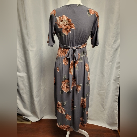 Hello Miz Maternity Dress Size Small Floral High Low Tie Back Stretchy Faux Wrap - Picture 3 of 10